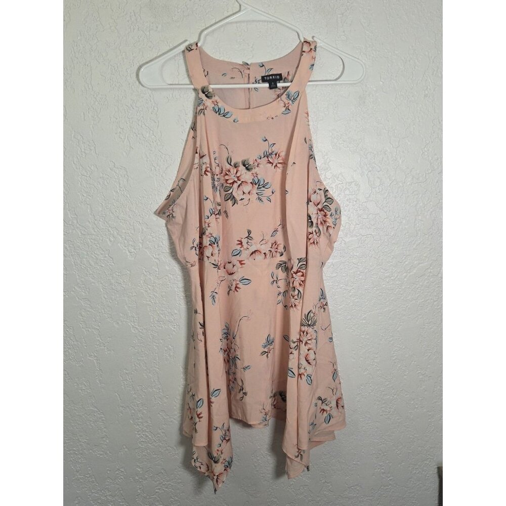 Torrid Lightweight Blouse Pink Floral Hi-Lo Georgette Tank Top Women’s Size 0